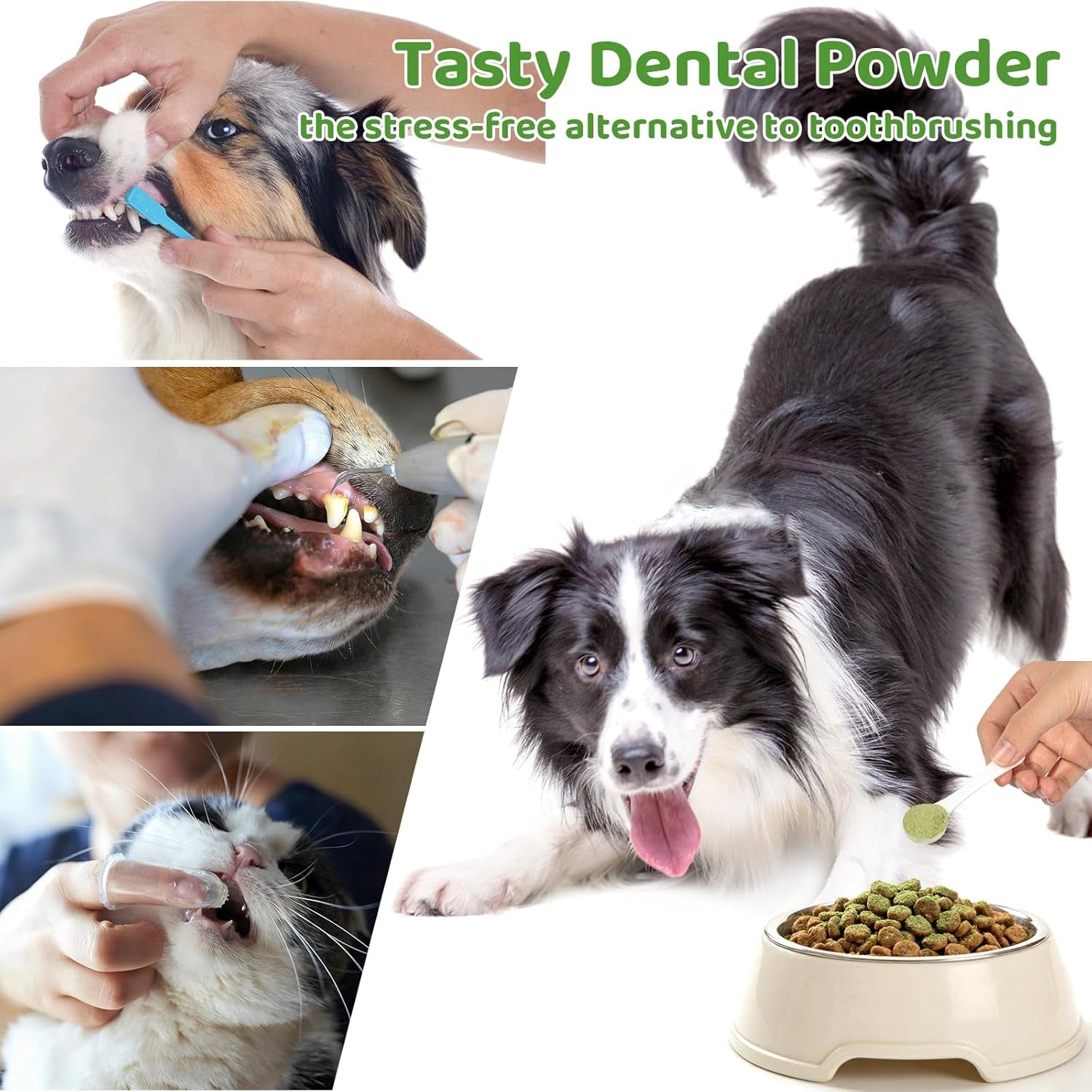 Dog Dental Powder, Dog Teeth Cleaning Powder and Cat Breath Freshener, Reduces Plaque & Bad Breath off Pet Dental Care Supplies Tartar Remover for Dogs & Cats(150G)