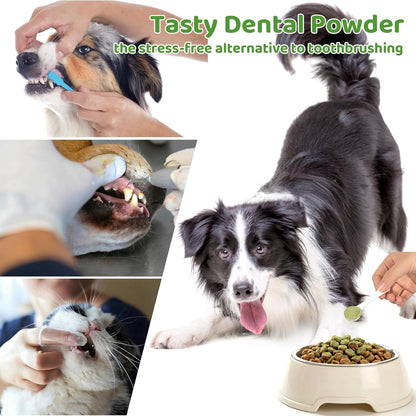 Dog Dental Powder, Dog Teeth Cleaning Powder and Cat Breath Freshener, Reduces Plaque & Bad Breath off Pet Dental Care Supplies Tartar Remover for Dogs & Cats(150G)
