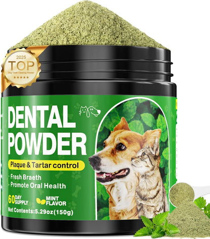 Dog Dental Powder, Dog Teeth Cleaning Powder and Cat Breath Freshener, Reduces Plaque & Bad Breath off Pet Dental Care Supplies Tartar Remover for Dogs & Cats(150G)